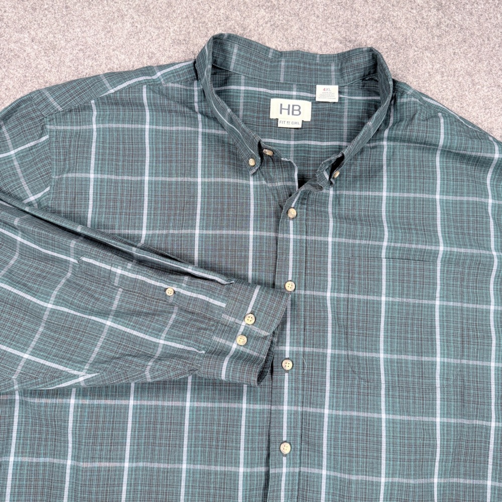 HB Fit by DXL Mens 4XL Plaid Button Down Shirt Teal Blue Long Sleeve 3754